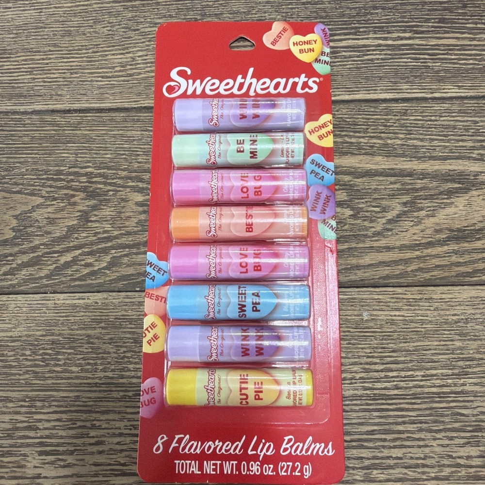 8pc Sweethearts‎ Lip Balms Set Valentine's Day Party Pack Conversation Hearts